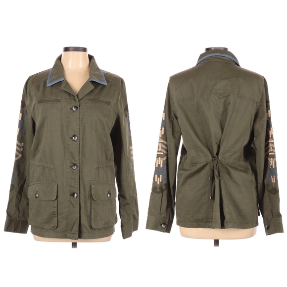 Anthropologie HEI HEI Adventurer Green Embroidered Shirt Jacket Women Large - Picture 2 of 9